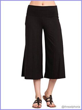 HEYHUN Women's Tie Dye Wide Leg Flared Capri Gaucho Pants Lace Detail